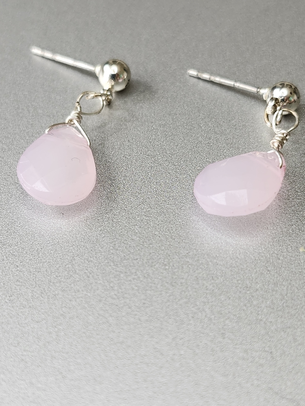 Pink Teardrop Dangle Stud Earrings - Sterling Wire